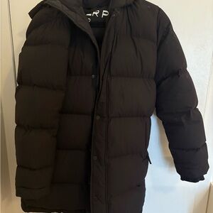 Aritzia Black Long Puffer Coat with Hood